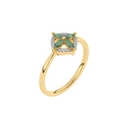 Bague de fiançailles Émeraudes marquises et diamants synthétiques ronds 0.49 carat or jaune 14 carats Paolina